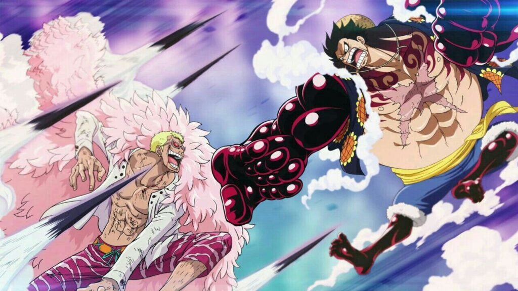 Luffy enfrenta Doflamingo em Dressrosa.